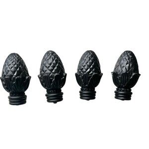 Set Of 4 Black Artichoke Finials For Bed Or Curtain Rods 5.5x3 3/8” D Classical